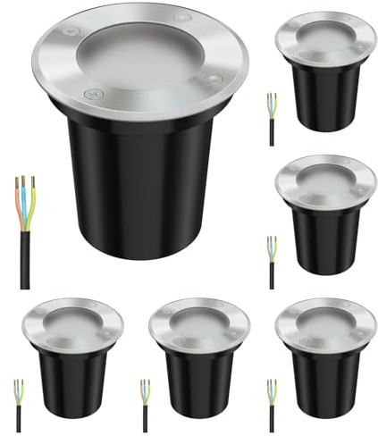 ledscom.de 6x Bodeneinbauleuchte BOLI für außen, IP67, edelstahl, gefrostet, rund, 108mm Ø inkl. LED Lampe 500lm warmweiß