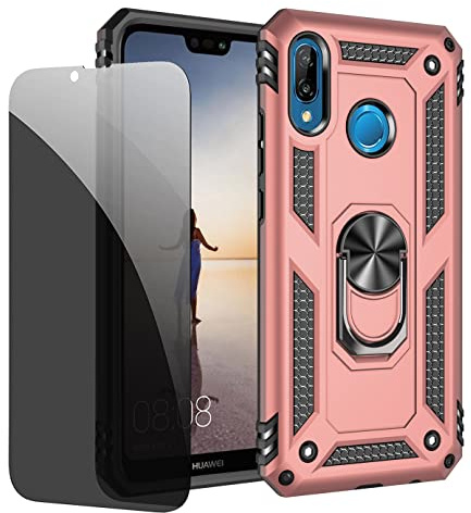 JOYTAG Schutzhülle für Huawei P20 Lite, Roségold, mit Displayschutzfolie aus Sichtglas, Anti-Spy