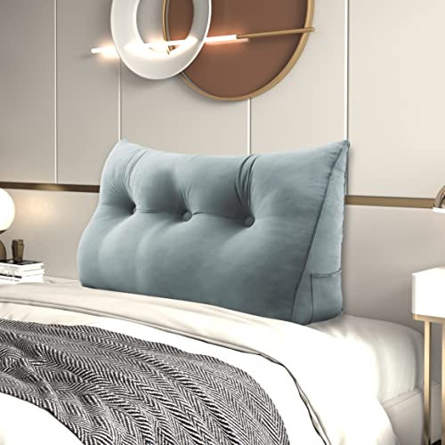 Johnear Rückenkissen Bett Keilkissen Sofa Rückenlehne Lesekissen, Lehnenkissen Dreieckige Kopfkissen Lendenkissen mit abnehmbarem Samt Bezug （Grau, 100cm