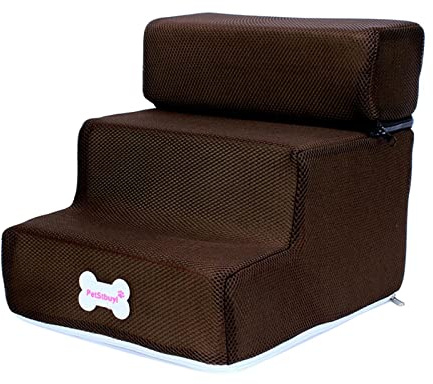 kowaku Escalera para Perros, Escalera de 3 Niveles, casa para Perros pequeños para Cachorros, Gatos, escaleras para Mascotas, Cama Antideslizante para, CAFÉ