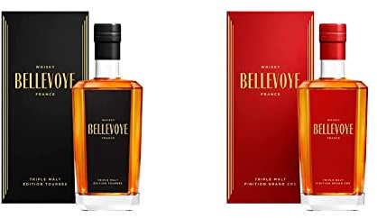 BELLEVOYE - Whisky Triple Malt - Whisky Tourbé Français Bellevoye Noir - 43% Alc. - Origine : 100% France - 70 cl & Whisky Triple Malt - Whisky Français Bellevoye Rouge - 43% Alcool - 70 cl