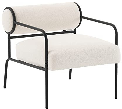 Mingone Sessel Loungesessel Kleines Sofa Lammwolle Modern Design Teddy Sessel Stoff mit Armlehne für Wohnzimmer Schlafzimmer Weiß