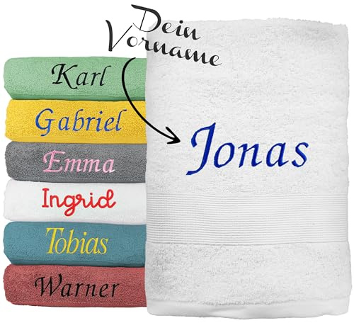 KDO MAGIC Handtuch personalisiert - Badetuch mit Namen - Duschtuch Bestickt 100% Baumwolle - Geschenkidee zum Junge, mädchen, Frau, Mann (70 x 130 cm, Weiß)
