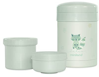 Miniland Thermetic Dolce Mint Isolierbehälter, 700 ml, doppelte Stahl-Isolierschicht mit zwei Innenbehältern, hält die Temperatur stundenlang kalt und warm.