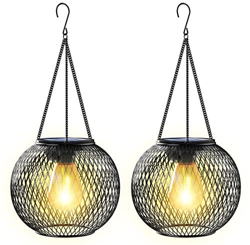KagoLing Lanterne Solari da Esterno, 2 Pezzi Lampada Solare da Giardino in metallo IP65 Impermeabile Lampada da esterno per da Esterno Giardino Natale Feste Camera da Letto Decorazioni (Bianco caldo)