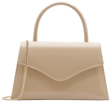 Milisente Pochette per le donne eleganti borse da sera di nozze borse in ecopelle verniciata pochette con manico superiore, Beige-similpelle