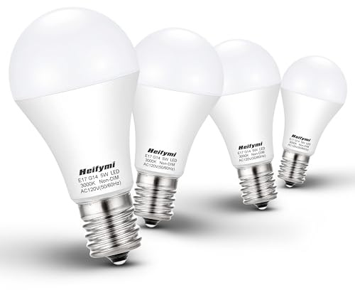 Heifymi E17 Intermediate Base LED Bulbs, 3000K Warm White, 5 Watts(40W Equivalant), 500 Lumens, Non-Dimmable for Ceiling Fan Chandelier Pendant Light Bulbs(4 Pack)