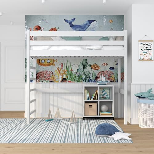 N-wood N01 Hochbett Holz 100x180 cm, Etagenbett mit Leiter, 2 Leitermontageseiten: Links oder rechts, sichere abgerundete Kanten, Stabile Massivholzkonstruktion, Hochwertige Materialien, Weiß