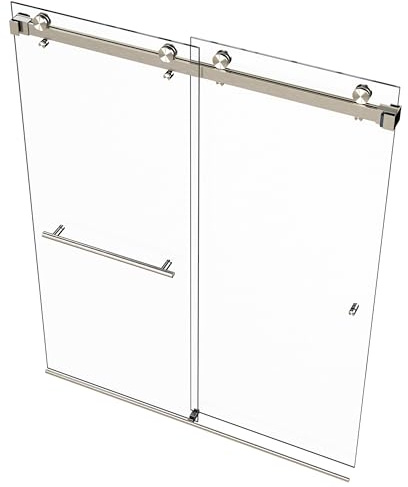 Eurotech Showers VITRA-200 56.5-59 W x 78 H Twinglide Frameless Shower Door w/ 3/8 Clear Tempered Glass (Brushed Nickel)