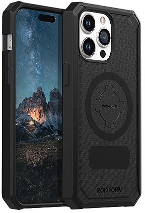 ROKFORM - iPhone 15 Pro Max Hülle, Rugged Series, Magnetic 15 Pro Max Cover mit RokLock Twist Lock, Drop Tested Armor (Schwarz)