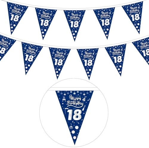 GoldRock 18 Geburtstag Deko Girlande Blau,Wimpel Stoff Deko 18. Geburtstag Junge Mädchen,18. Geburtstage Banner,Party Deco 18 Geburtstage Junge,18ter Geburtstags Geschenk,Geburtstagsgirlande 18
