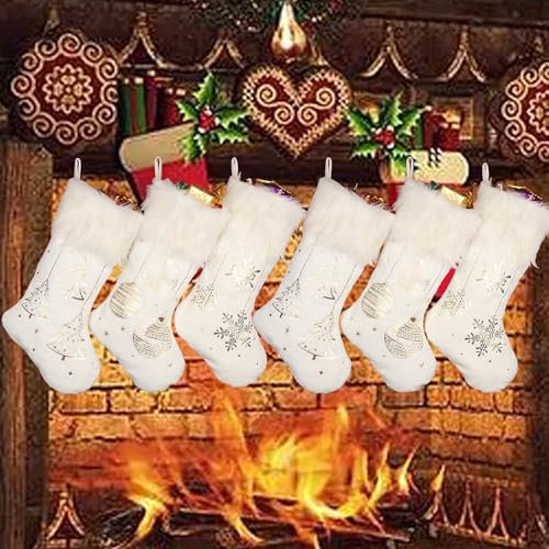 6er Set Weihnachtsstrumpf Personalisiert,Plüsch Nikolausstrümpfe,Weihnachten Hängende Taschen,Weihnachtssocken Deko Weihnachtsdeko Gefüllter Nikolausstiefel Weihnachtsbaum hängende Ornamente