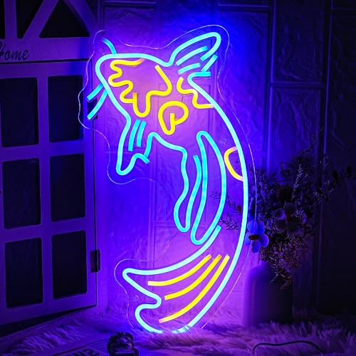 LMSIGNLY Koi Fish Neon Sign Japanese Fish Led Neon Blue Yellow Fish Neon Signs for Wall Decor 17”x9.5”with USB/Switch Dimmable Neon Light Signs for Bar Office Fishroom Kitchen Aarea Koi Pond