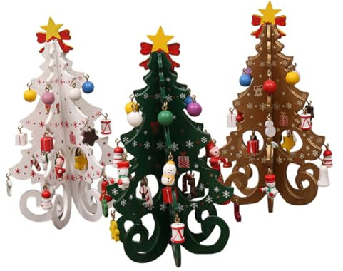 Cabilock 3stücke Weihnachtsbaumschmuck DIY Cartoon-weihnachtsbäume für Zuhause und Büro Weihnachtsdekorationen in Weiß Grün Gold zum Basteln für Junge Mädchen und Familien