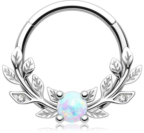 Melighting Cartilage Earring Opal Septum Ring 16G Daith Earring 316L Stainless Steel Helix Earrings Vine Conch Piercing Jewellery for Women Men