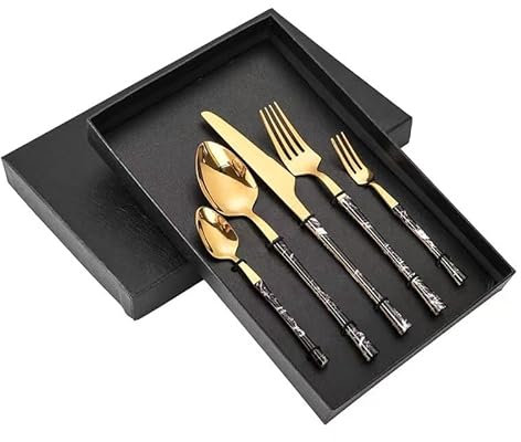 Ensemble de couverts couteau à steak, cuillère, fourchette, fourchettes, couteaux et cuillères, 10 pièces en acier inoxydable for la maison/camping/bureau, facile à nettoyer, doré ( Color : Gold )