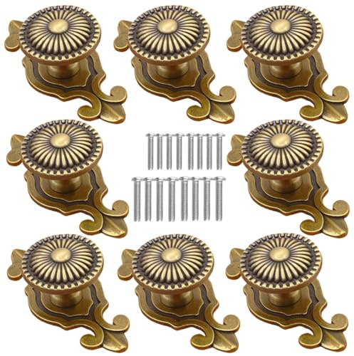 Kelier Brass Cabinet Knobs, Vintage Retro Mushroom Drawer Knobs with Backplate, Dresser Pull Handles for Kitchen/Cupboard/Wardrobe/Cabinet (Gold, 8 Pieces)