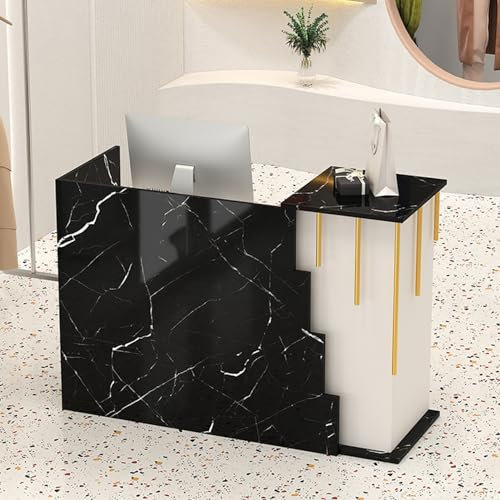 YVYKFZD Empfangstheke, Rezeptionstheken fürs Büro mit abschließbaren Schubladen, Empfangstresen aus Holz, Rezeption verkaufstheke(Black Texture,47.2x17.7x35.4)