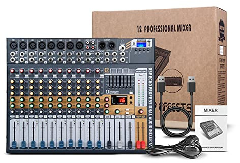 DJ Mixer Controllers 12-Channel Professional Audio Mixer Sound Board Console USB/MP3/Bluetooth Stage Audio Mixer Digital Effect Music Mixer