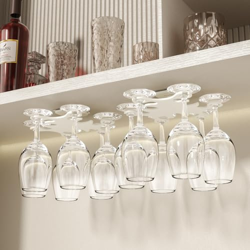 Vaisoeny Wine Glass Holder, 2 Pack Rotating Wine Glass Rack Under Cabinet | 360° Rotating Wine Glass Rack Makes Glasses Easier to Hang and Remove, Each Rack Holds Up to 6 Glasses for Easy Reach (Black)