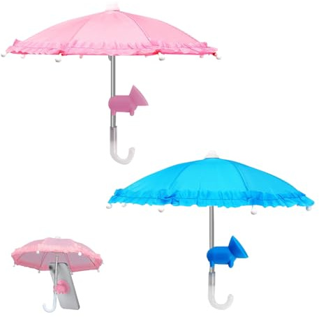 KASESSS 2 Piezas Sombrilla para Movil Pequeño, Paraguas para Movil Ajustable, Paraguas Sol de Encaje Universal para Teléfono Móvil con Ventosa de Piggy Sombrilla Movil para Actividades al Aire Libre