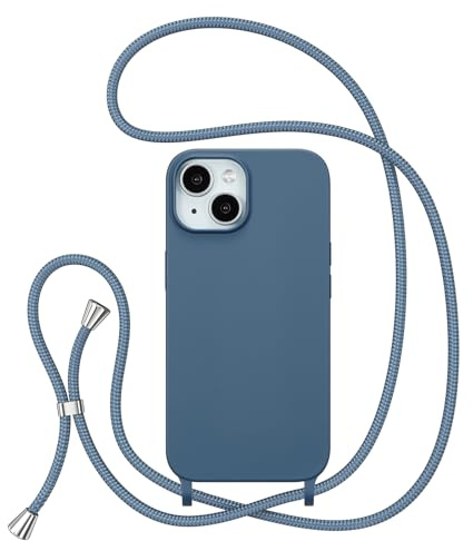 ZTOFERA Handykette Hülle Kompatibel mit iPhone 14, Liquid Silikon Handyhülle mit Umhängeband, Schutzhülle mit Band Kordel zum Umhängen Necklace Hülle für iPhone 14/13, Blau