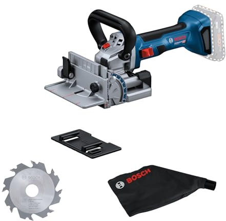 Bosch Professional 18V System Fraiseuse à lamelles portative GFF 18V-22 (fraise latérale Ø 105 mm, sac à poussières, plaque de branchement, clé à ergots, sans batterie/chargeur)
