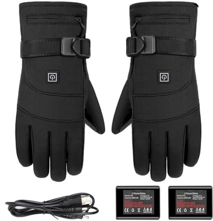 Guantes calefactores eléctricos - Guantes térmicos para pantalla táctil, guantes calefactores recargables | Mitones calentados 4000 mAh con 3 ajustes de temperatura, guantes calientes de calentamiento