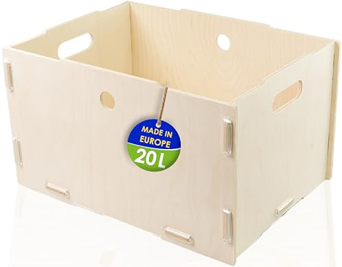clipfritz - Aufbewahrungsbox Holz ohne Deckel (Unlackiert ca.40x30x23cm) Aufbewahrungskiste für Kinderzimmer - Ordnungsbox als Holztruhe - Holzbox extra stabil - Stapelkisten/Stapelboxen für Spielzeug