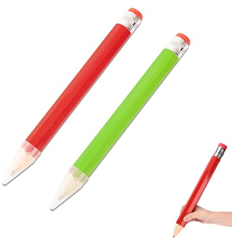 Billowvolve 2pcs Hölzerne Riesen Bleistift Jumbo Bleistifte Übergroße mit Kappe und Radiergummi 34CM Dekorativer Artikel für Schule, Zuhause, Büro