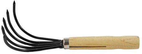 5-Claw Rake Hand Cultivator with Short Wooden Handle, Bendproof Garden Hand Rake Tool, Great for Loosening or Weeding Soil
