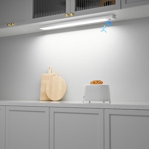 Ylatoial Luz LED Armario con Sensor de Movimiento, 43.5CM Luz Armario con 84 LEDs 4 Modos 5000K 2500mAh USB Recargable, Led Cocina Bajo Mueble para Garaje, Pasillo, Escalera