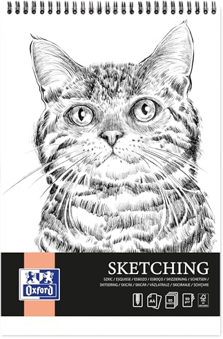 Oxford Artistic - Bloc de dibujo (A4, 80 hojas, con espiral, 90 g/m², papel libre de ácidos, cuaderno de dibujo con reverso resistente)
