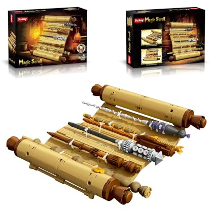 Sosuy Magische Zauberstab Bausteine Bausatz, 761 Teile Bücher Wizard Scroll Kit mit 6 aktiven Stäben,Sammler Anzeige Modell Konstruktion,Geschenk für Fantasy Film Fans für 8+ Kinder Teens Erwachsener