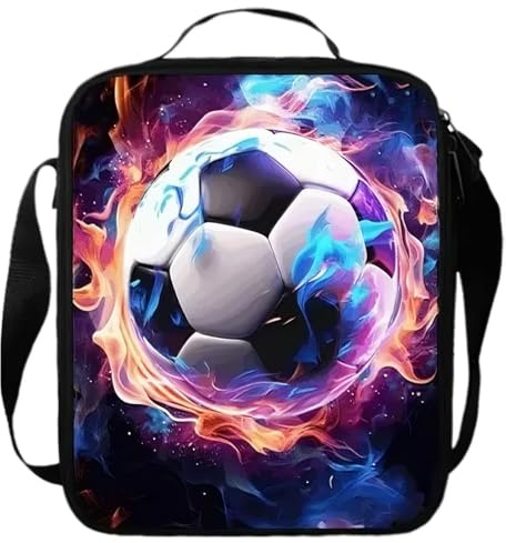 Onperpoe Football Lunch Bag Boys Lunch Box, Reusable Cooler Warm Lunchbox with Adjustable Strap, Portable Packed Insulated Lunch Bag Kids for School Childrens Sports Outdoor Picnics