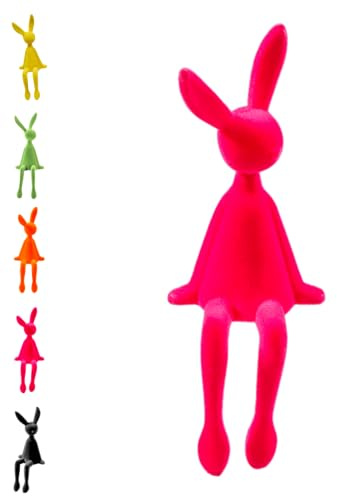 Klocke Dekorationsbedarf Beflockter Osterhase Kantenhocker - Frühlingsdeko in 4 trendigen Farben - Deko-Hase in 3 Größen für Innenbereich - Frühling & Ostern (Pink, 18 cm x 20 cm x 55 cm)