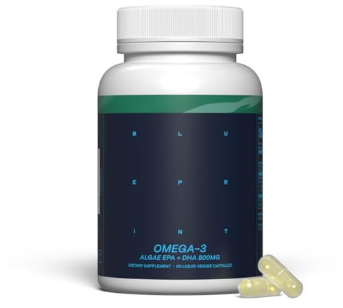 Blueprint Bryan Johnson Omega-3 - Vegan Algae Omega 3 Supplement with EPA/DHA - 800mg Plant-Based for Brain, Heart & Joint Support - High Absorption Triglyceride Form - 1:1 EPA/DHA