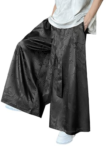 Pantaloni da yoga morbidi giapponesi da uomo in seta di ghiaccio Hakama Kung-Fu Pantaloni con orlo ampio Wushu-Kimono Cinese Pantaloni larghi Hip Hop Baggy Pantaloni Chino Elastico Vita Casual