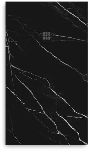 ImberDeck | Receveur de Douche Effet Marbre - Résine et Charge Minérale - Antidérapant & Gelcoat - Siphon et Grille Inclus - Bac à Douche Luxe (Marbre Noir, 100x170)
