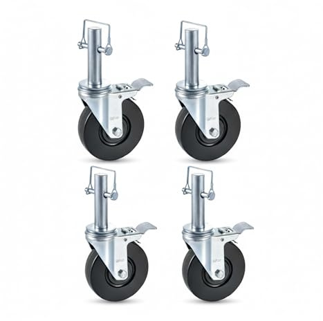 Paquete de 4 ruedas for andamio de 5 pulgadas, resistentes, con freno de bloqueo doble, capacidad de 1120 libras, vástago de 1x4