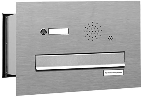 AL Briefkastensysteme 1 er Mauerdurchwurf Edelstahl Briefkasten mit Klingel, 1 Fach, wetterfeste Premium Briefkastenanlage Postkasten