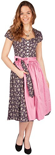 Berwin&Wolff Dirndl Taupe floral inkl. Schürze rosa 70er Länge (34, Taupe mit rosa)