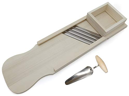 Holzfee Krauthobel 92 x 24 cm | Buchenholz 4 Edelstahl-Messer + Zubehör Auswahl (Set 1)