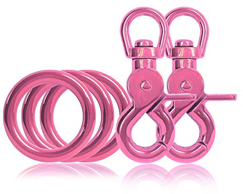 3 x O-Ring aus Stahl und 2 x Scheren-Karabiner Haken mit Dreh-Gelenk/Dreh-Kopf im Set, DIY Hunde-Leine/Hunde-Halsband, nichtrostend, Ideal mit Paracord 550, Farbe: Pink