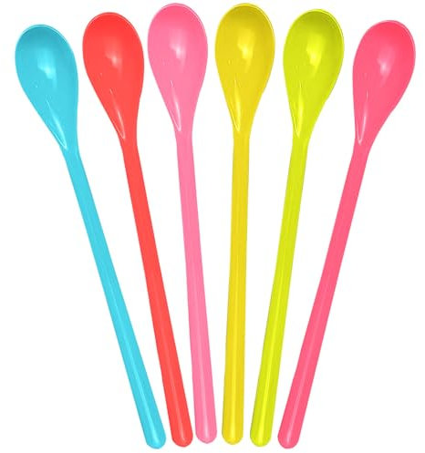 LATRAT 6 Stück Bunt Länge Kunststoff Löffel, Kunststoff Löffel Plastik Länge Löffel Eierlöffel Dessertlöffel Essbesteck Farbig