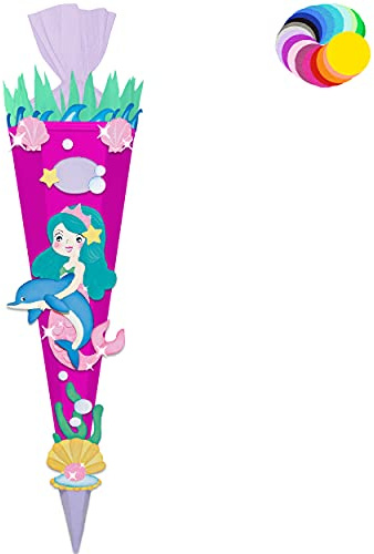 alles-meine.de GmbH Bastelset - Schultüte Farbe & Größe wählbar 70/85 / 100 cm - Meerjungfrau & Fische - Farbe frei wählbar - Bastelschultüte - Zuckertüte zum selber Bastel..