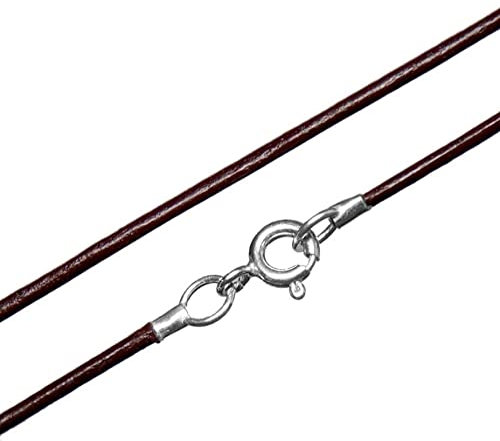 Handmade 1mm Real/Genuine Black/Brown Leather Cord 925 Sterling Silver Necklace 11 Lengths Available (16, Brown)