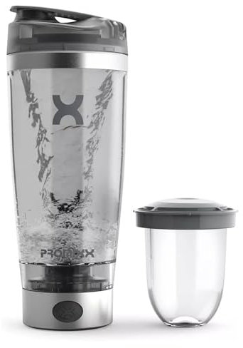 Promixx Pro Shaker Bottle - Refillable, Powerful for Smooth Protein Shakes - Includes Extra Storage - BPA Free, Tumbler 600ml (Silver White/Grey)