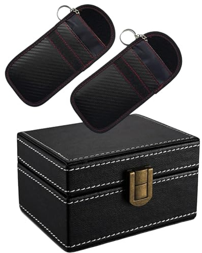 FOVNOT Autoschlüssel Schutz Keyless Box Faraday, FOVNOT Diebstahlschutz Keyless Go Schutz Für Autoschlüssel Hülle RFID Abschirmbox, Keyless Go Schutz Autoschlüssel Box (1 Faraday Box + 2 Faraday Bag)
