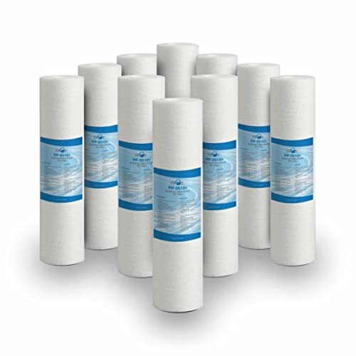 Bellerofonte Filtro de agua de sedimentos 10 pulgadas 5 Micras en polipropileno. Filtración de arena e impurezas y partículas colgantes hasta 5 micras. Paquete de 10